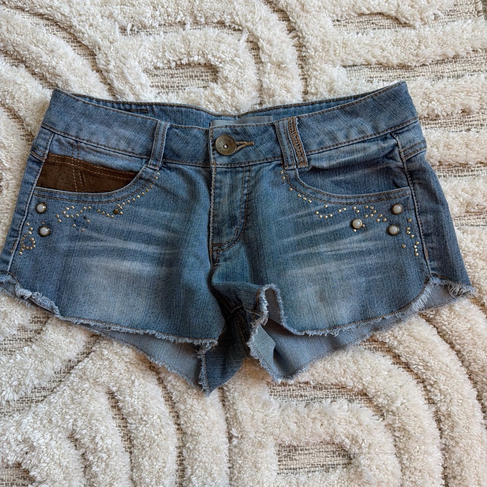 Jolt Blue Jean Shorts with Stud Accents